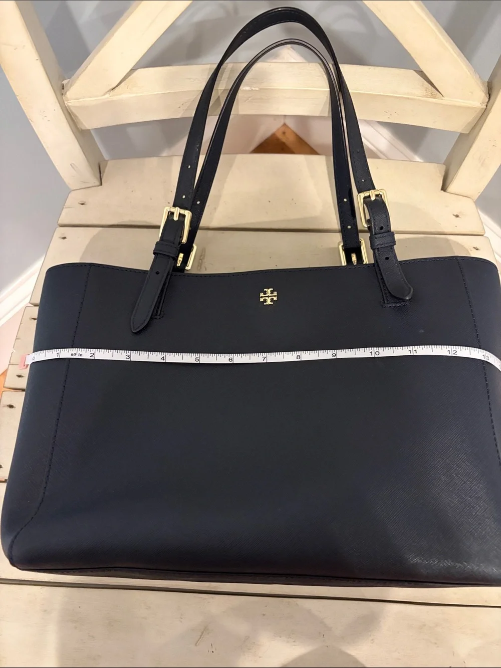 Tory Burch Navy Blue Leather Tote Bag